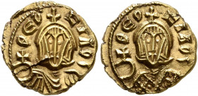 Theophilus, 829-842. Semissis (Gold, 12 mm, 1.59 g, 6 h), Syracuse, circa 829-830. ΘЄOFILOS Facing bust of Theophilus, wearing crown surmounted by cro...