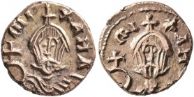 Michael III "the Drunkard", 842-867. Semissis (Electrum, 12 mm, 1.58 g, 6 h), Syracuse. mIXAHΛ Crowned facing bust of Michael III, wearing chlamys and...
