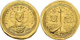 Basil II Bulgaroktonos, with Constantine VIII, 976-1025. Histamenon (Gold, 25 mm, 4.42 g, 7 h), Constantinopolis, circa 1005-1025. +IҺS XIS RЄX RЄςNAN...