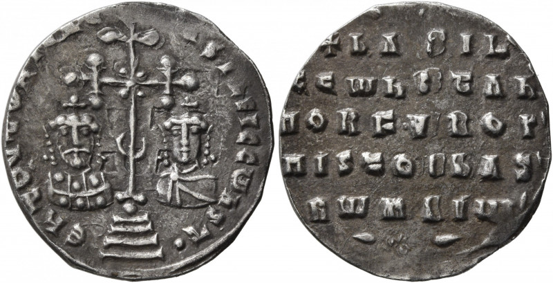 Basil II Bulgaroktonos, with Constantine VIII, 976-1025. Miliaresion (Silver, 21...