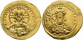 Constantine VIII, 1025-1028. Histamenon (Gold, 24 mm, 4.43 g, 7 h), Constantinopolis. +IҺS XIS RЄX RЄGNANTIҺm Bust of Christ facing, with cross-nimbus...
