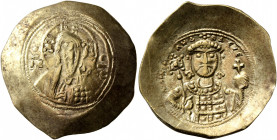 Michael VII Ducas, 1071-1078. Histamenon (Electrum, 28 mm, 4.30 g, 7 h), Constantinopolis. Bust of Christ Pantokrator facing, wearing tunic and palliu...