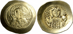 Michael VII Ducas, 1071-1078. Histamenon (Electrum, 28 mm, 4.35 g, 6 h), Constantinopolis. Bust of Christ Pantokrator facing, wearing tunic and palliu...