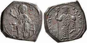Alexius I Comnenus, 1081-1118. Tetarteron (Bronze, 18 mm, 3.68 g, 6 h), Constantinopolis, 1092-1118. Christ enthroned facing, wearing nimbus crown, pa...