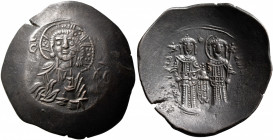 Alexius III Angelus-Comnenus, 1195-1203. Aspron Trachy (Bronze, 30 mm, 4.25 g, 6 h), Constantinopolis. Draped bust of Christ facing, nimbate, raising ...