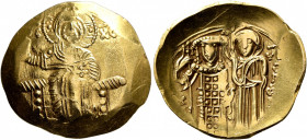John III Ducas (Vatatzes), emperor of Nicaea, 1222-1254. Hyperpyron (Gold, 27 mm, 4.37 g, 6 h), Magnesia. Christ, nimbate, seated facing on throne, we...