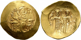 John III Ducas (Vatatzes), emperor of Nicaea, 1222-1254. Hyperpyron (Gold, 28 mm, 5.22 g, 5 h), Magnesia. Christ, nimbate, seated facing on throne, we...