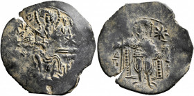 John III Ducas (Vatatzes), emperor of Nicaea, 1222-1254. Trachy (Bronze, 29 mm, 2.42 g, 6 h), Thessalonica, circa 1249/50-1254. St. Demetrius seated f...