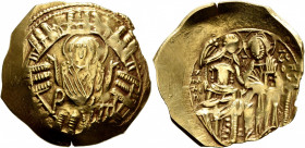Michael VIII Palaeologus, 1261-1282. Hyperpyron (Gold, 21 mm, 4.15 g, 7 h), Constantinopolis. Bust of Virgin Mary, orans, within city walls furnished ...