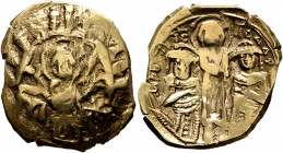 Andronicus II Palaeologus, with Michael IX, 1282-1328. Hyperpyron (Gold, 24 mm, 4.05 g, 5 h), Constantinopolis, 1294-1320. Bust of Virgin Mary, orans,...