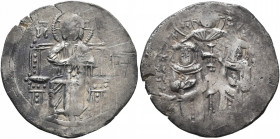 Andronicus II Palaeologus, with Michael IX, 1282-1328. Basilikon (Silver, 22 mm, 2.04 g, 5 h), Constantinopolis. Christ, nimbate, seated facing on squ...