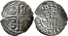 Andronicus II Palaeologus, with Michael IX, 1282-1328. Trachy (Bronze, 24 mm, 1.79 g, 12 h), Constantinopolis. Palaeologan monogram. Rev. AVTOKPATOPЄC...