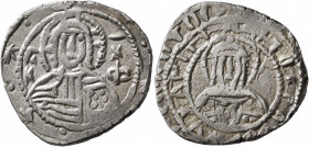 John V Palaeologus, 1341-1391. Stavraton (Silver, 25 mm, 8.00 g, 7 h), Phase VI, Constantinopolis, 1379-1391. Nimbate bust of Christ facing, flanked b...