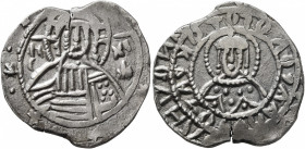 John V Palaeologus, 1341-1391. Stavraton (Silver, 25 mm, 8.15 g, 6 h), Phase VI, Constantinopolis, 1379-1391. Nimbate bust of Christ facing, flanked b...