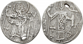 Manuel I Comnenus, emperor of Trebizond, 1238-1263. Asper (Silver, 21 mm, 2.77 g, 6 h). [...]EV[...] Nimbate St. Eugenius standing facing, holding lon...