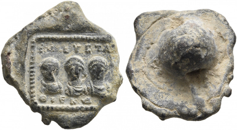 Eustathios, 2nd half 4th century. Seal (Lead, 16 mm, 3.07 g). [...] EVCTA/ΘIЄ KΔ...