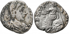 VANDALS. Gaiseric, 428-477. Siliqua (Silver, 15 mm, 1.68 g, 3 h), pseudo-imperial type in the name of Honorius, Carthage. D N HONOR[IVS P F] AVG Pearl...