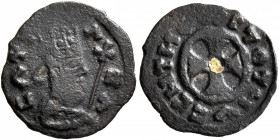 AXUM. Ebana, circa 430-460. AE (Bronze, 15 mm, 0.86 g). CΛ✠[...]ΓCΛ Draped bust of Ebana to right, wearing tiara and holding cruciorm scepter in his r...