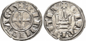 CRUSADERS. Principality of Achaea. Guillaume II de Villehardouin, 1246-1278. Denier (Silver, 18 mm, 0.70 g, 10 h), possibly struck in Corinth. ✠:G:PRI...