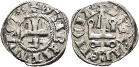 CRUSADERS. Principality of Achaea. Isabelle de Villehardouin, 1297-1301. Denier (Silver, 18 mm, 0.78 g, 12 h). ✠YSABЄLLA•P ΛCҺ Cross pattée. Rev. ✠DЄ ...