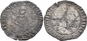 CRUSADERS. Chios. Maona Society, circa 1347-1566. Gigliato (Silver, 28 mm, 3.81 g, 7 h), circa 1348. ✠ DVX:IAn[...]DЄVS:PTAGT Doge seated facing on th...