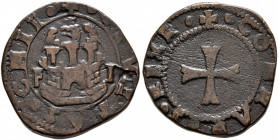 CRUSADERS. Chios. Maona Society. Francesco di Lorenzo Giustiniani Banca, circa 1520. Double Tornese (Bronze, 19 mm, 3.78 g, 3 h). ✠ CIVITAS CHII Eagle...
