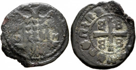 CRUSADERS. Lordship of Mytilene. Dorino Gattilusio, 1440-1449. Denier (Bronze, 16 mm, 1.14 g, 3 h). D - M Double headed eagle with the Gattilusi coat ...
