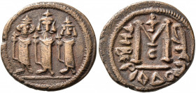 ISLAMIC, Umayyad Caliphate. temp. Mu'awiya I ibn Abi Sufyan, AH 41-60 / AD 661-680. Fals (Bronze, 20 mm, 4.00 g, 7 h), Arab-Byzantine type, Tabariya (...