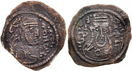 ISLAMIC, Umayyad Caliphate. temp. 'Abd al-Malik ibn Marwan, AH 65-86 / AD 685-705. Pashiz (Bronze, 16.5 mm, 0.46 g, 11 h), Arab-Sasanian type, struck ...