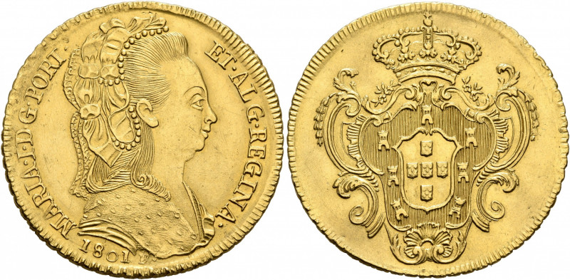 BRAZIL, Colonial. Maria I, queen of Portugal, 1786-1816. 6400 Reis (Gold, 32 mm,...