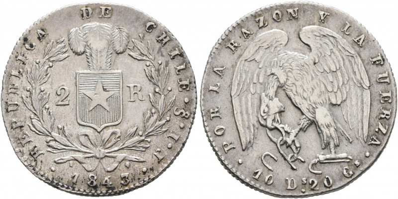 CHILE, Republic. 1818-present. 2 Reales (Silver, 24 mm, 5.91 g, 6 h), Santiago, ...