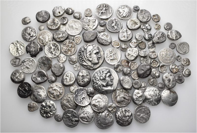 A lot containing 112 silver coins. All: Greek. Fine to very fine. LOT SOLD AS IS...