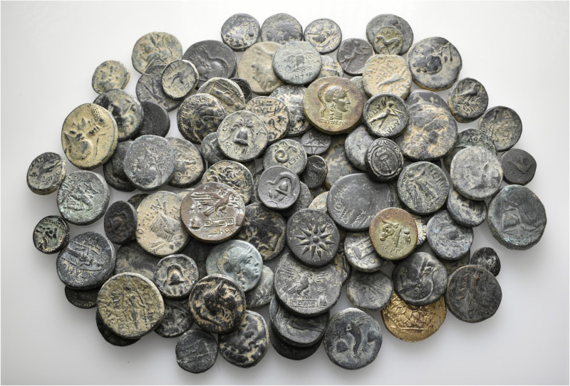 A lot containing 109 bronze coins. All: Greek. Fine to very fine. LOT SOLD AS IS...