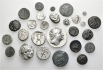 A lot containing 13 silver and 14 bronze coins. All: Greek. About very fine to good very fine. LOT SOLD AS IS, NO RETURNS. 27 coins in lot.