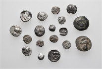A lot containing 16 silver and 2 bronze coins. All: Greek. Fine to very fine. LOT SOLD AS IS, NO RETURNS. 18 coins in lot.