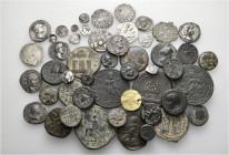 A lot containing 1 gold, 22 silver and 26 bronze coins. Includes: Greek, Roman Provincial, Roman Imperial, Byzantine, Islamic, Medieval and Modern. Fi...