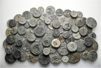 A lot containing 79 bronze coins. All: Roman Provincial. Fine to about very fine. LOT SOLD AS IS, NO RETURNS. 79 coins in lot.