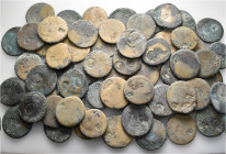 A lot containing 64 bronze coins. All: Roman Provincial (mostly with countermarks). Fair. LOT SOLD AS IS, NO RETURNS. 64 coins in lot.