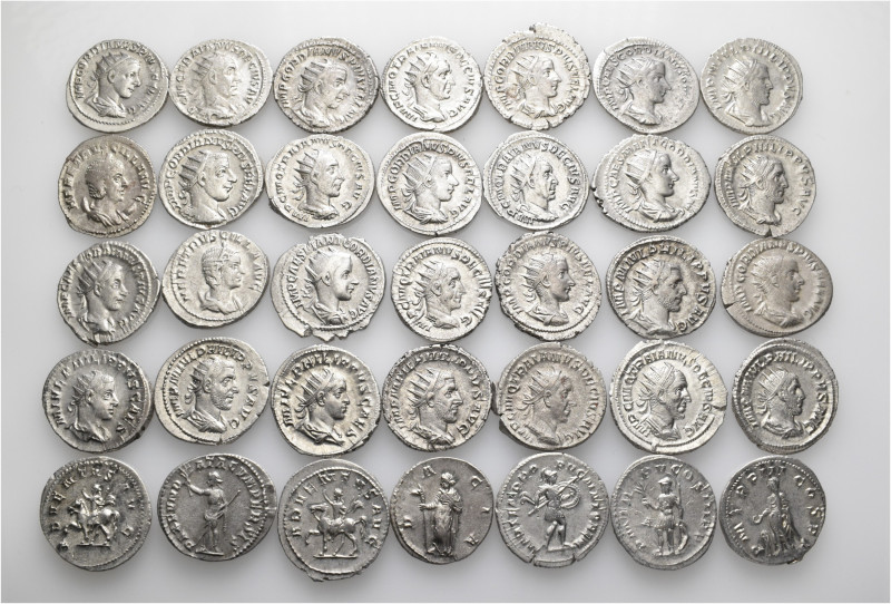 A lot containing 35 silver coins. Including: Antoniniani of Gordian III (13), Ph...