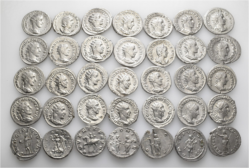 A lot containing 35 silver coins. Including: Antoniniani of Gordian III (13), Ph...