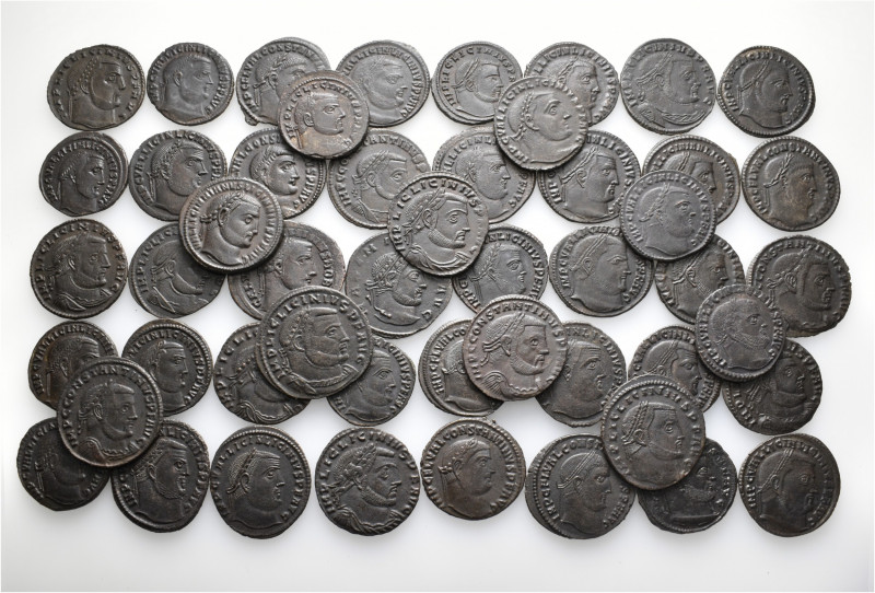 A lot containing 50 bronze coins. All: Roman Imperial. Repatinated. Very fine to...