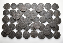 A lot containing 50 bronze coins. All: Roman Imperial. Repatinated. Very fine to extremely fine. LOT SOLD AS IS, NO RETURNS. 50 coins in lot.