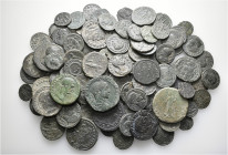 A lot containing 107 bronze coins. All: Roman Imperial. About very fine to good very fine. LOT SOLD AS IS, NO RETURNS. 107 coins in lot.