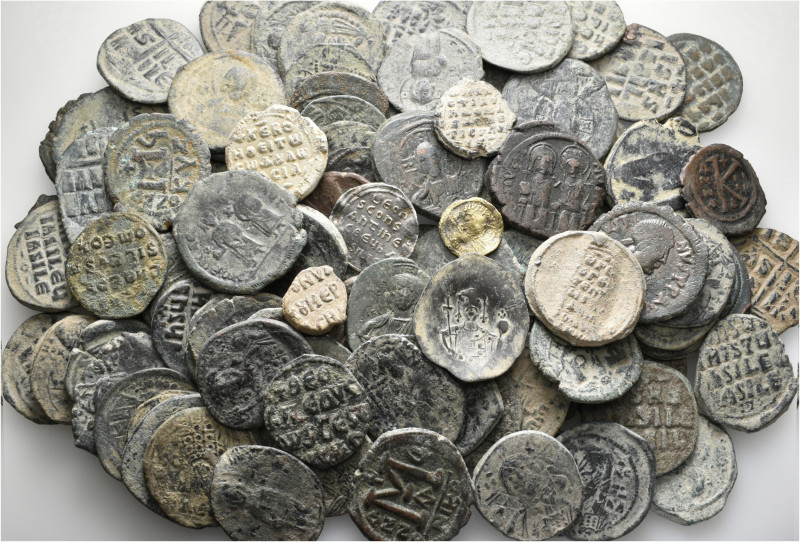 A lot containing 1 plated gold, 1 silver, 93 bronze coins and 4 lead seals. All:...