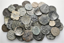 A lot containing 51 bronze coins and 3 lead seals. All: Byzantine. Fine to very fine. LOT SOLD AS IS, NO RETURNS. 54 items in lot.