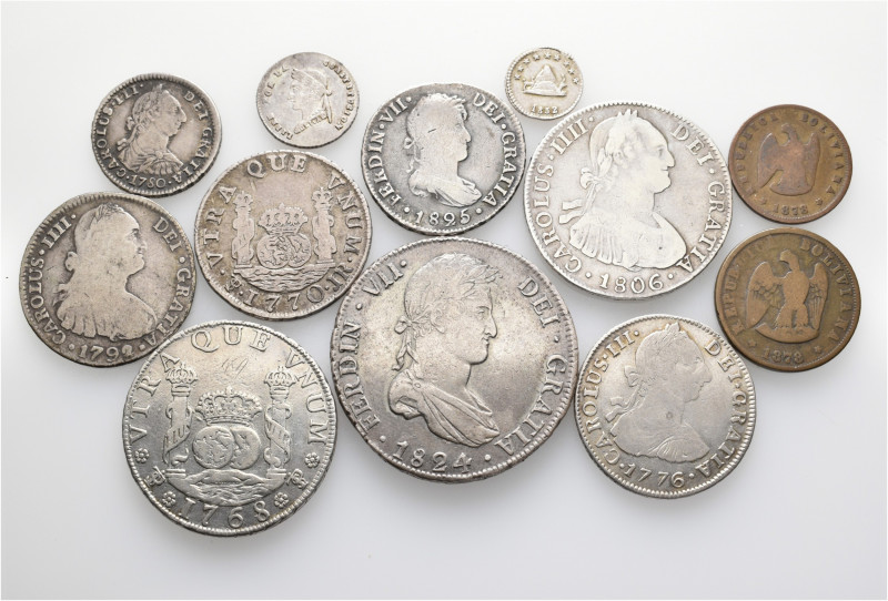 A lot containing 10 silver and 2 bronze coins. All: Bolivia. Fine to good very f...