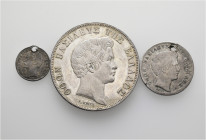 A lot containing 3 silver coins. All: Greece, ¼ Drachma 1855, 1 Drachma 1846, 5 Drachmai 1833. About very fine to good very fine. LOT SOLD AS IS, NO R...
