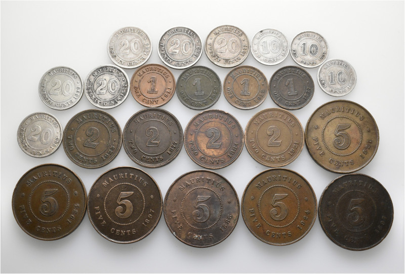 A lot containing 23 silver and bronze coins. All: Mauritius. About very fine to ...