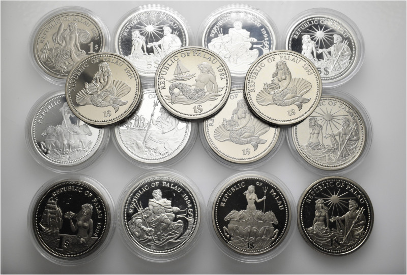 A lot containing 15 silver and copper-nickel coins. All: Palau. About extremely ...
