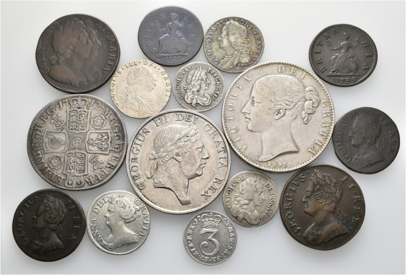 A lot containing 9 silver and 6 bronze coins. All: United Kingdom. Fine to good ...